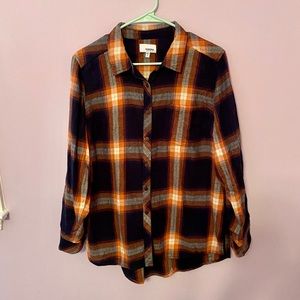 Ladies Navy & Orange Flannel Button Down